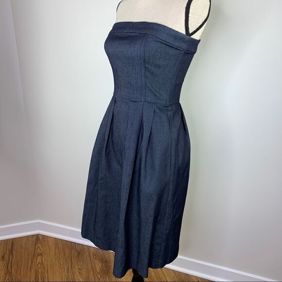 Zara Dark Blue Tailored 90s Y2K Denim Strapless Dress Like-New - Picture 8 of 12